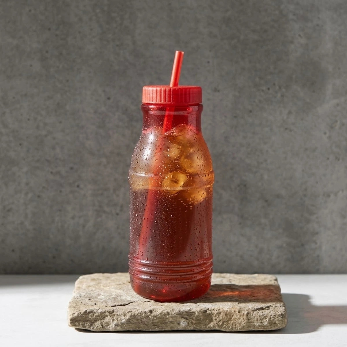 Botella con Popote Traslúcida Roja 1.2 Litros