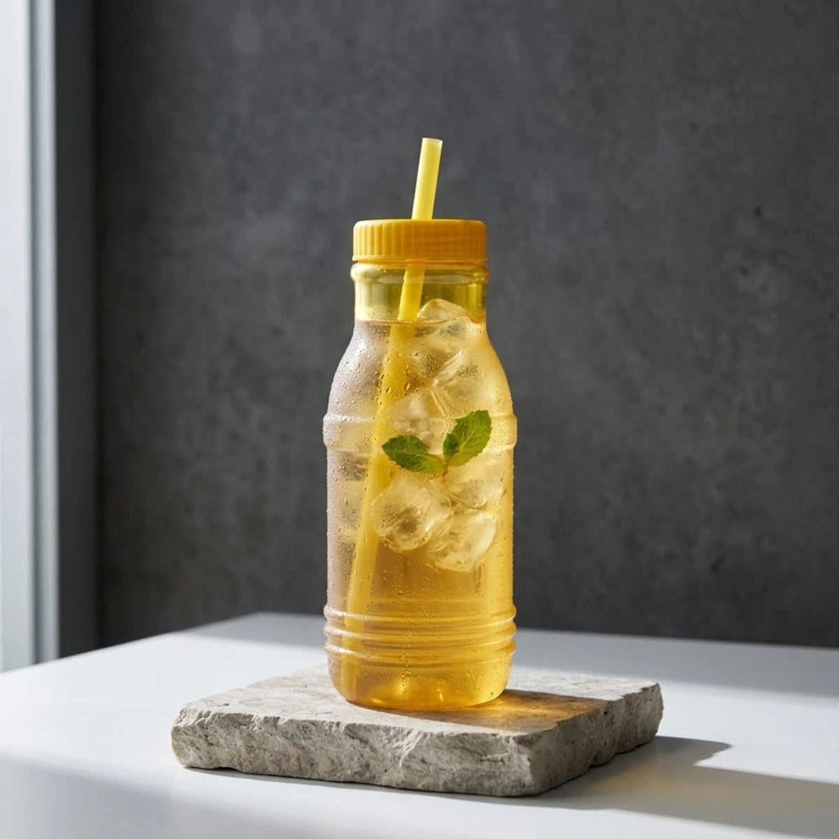 Botella con Popote Traslúcida amarilla 1.2 Litros
