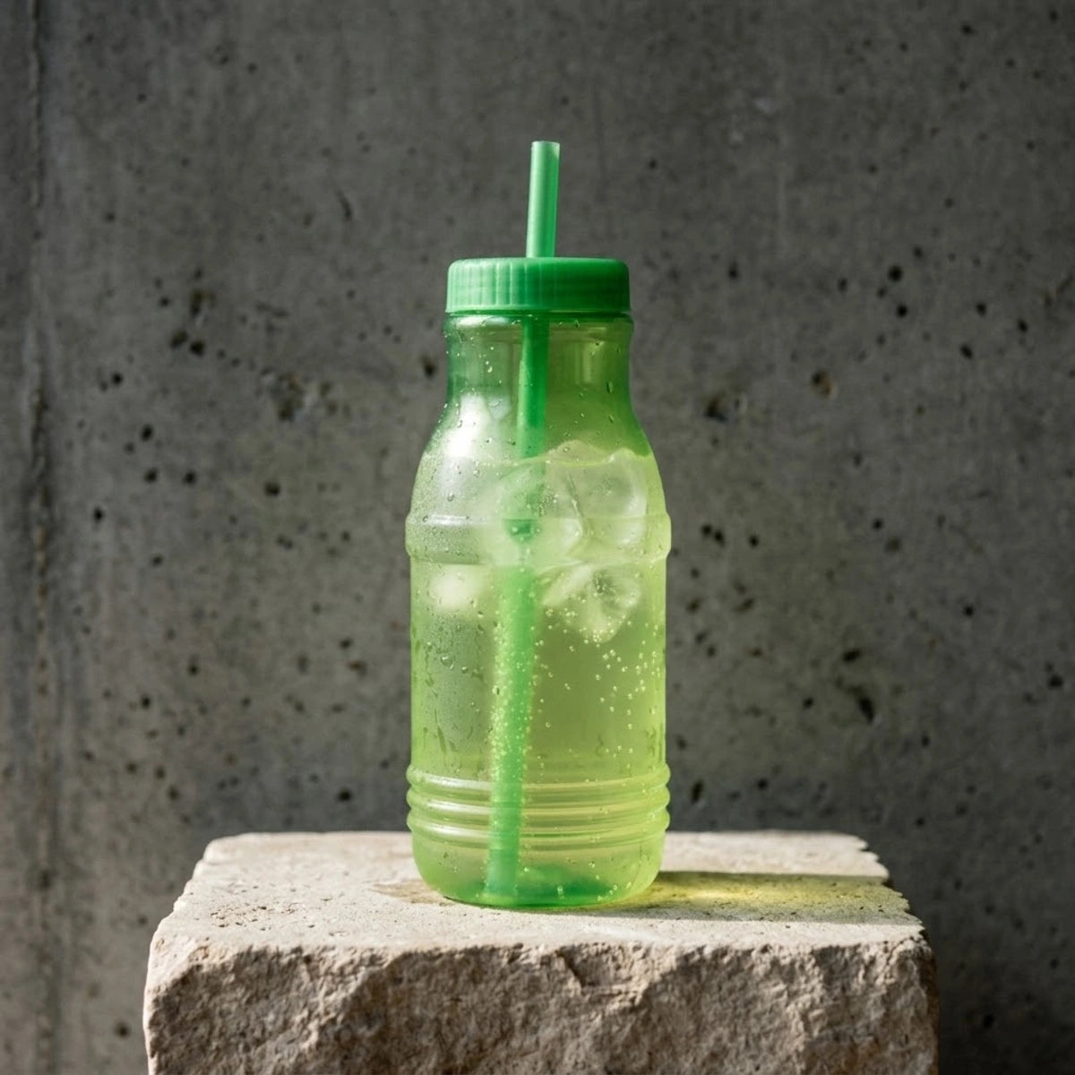 Botella con Popote Traslúcida verde 1.2 Litros