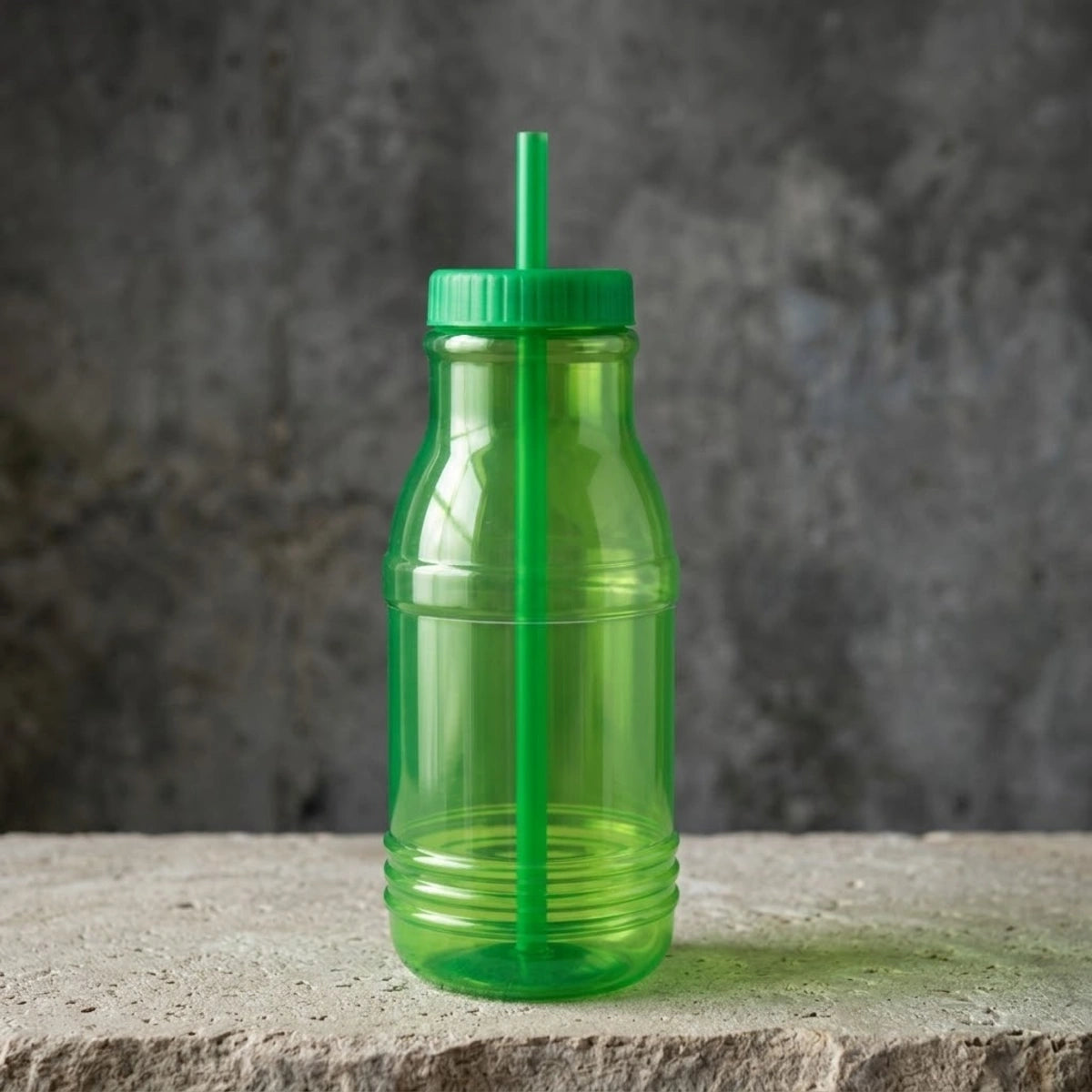 Botella con Popote Traslúcida verde 1.2 Litros