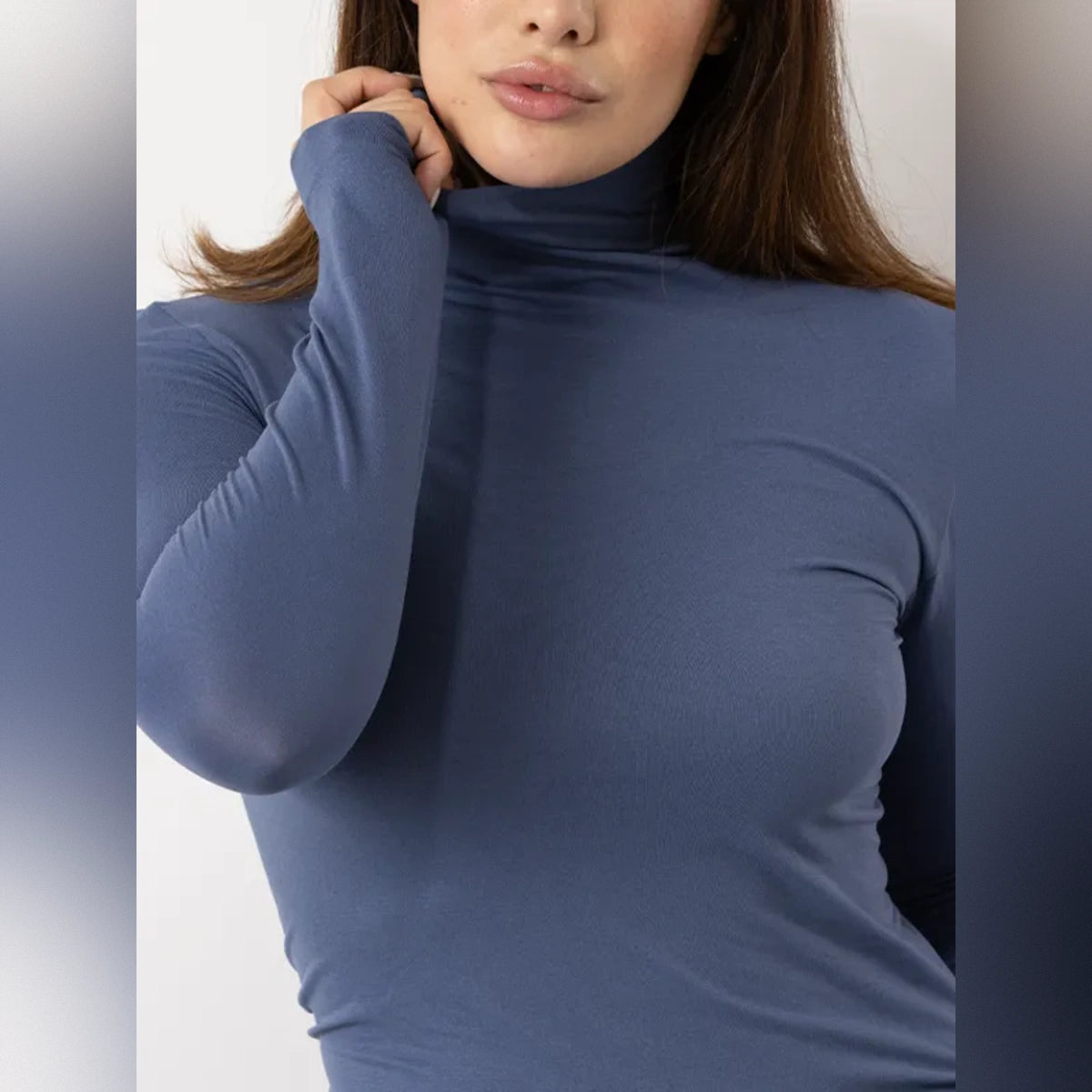Camiseta térmica Azul Beatle cuello alto para Mujer