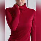 Camiseta térmica Rojo Navidad Beatle cuello alto para Mujer
