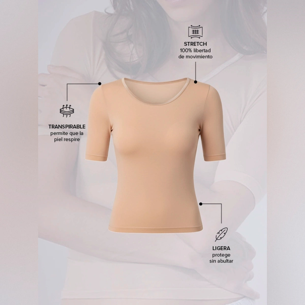Camiseta térmica básica blanca manga corta para Mujer