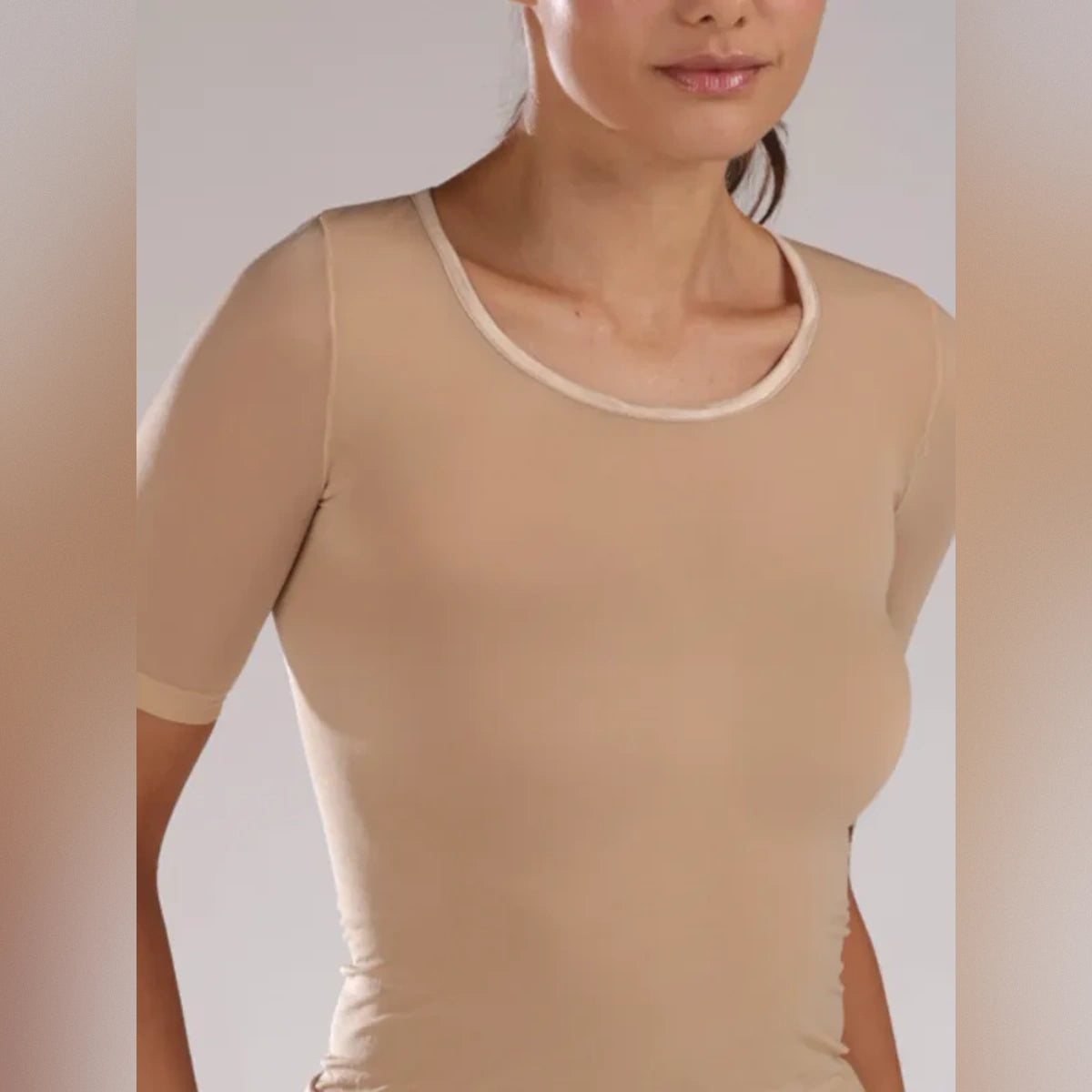 Camiseta térmica básica beige manga corta para Mujer