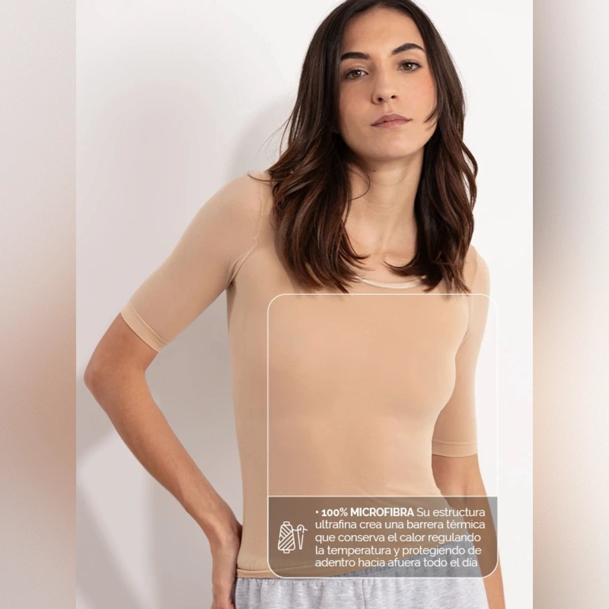 Camiseta térmica básica blanca manga corta para Mujer