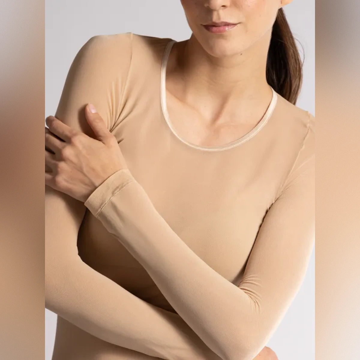 Camiseta térmica básica beige manga larga para Mujer