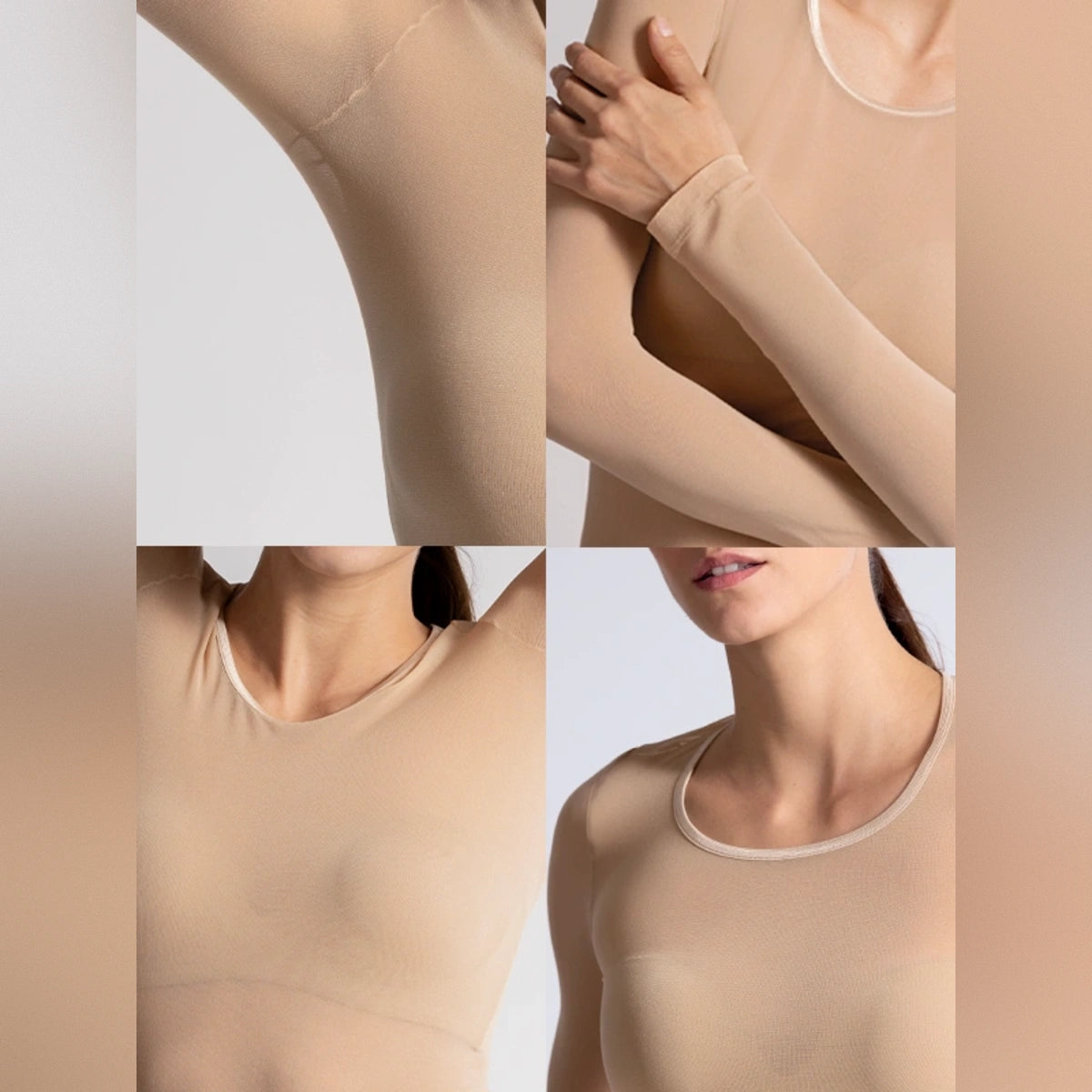 Camiseta térmica básica beige manga larga para Mujer