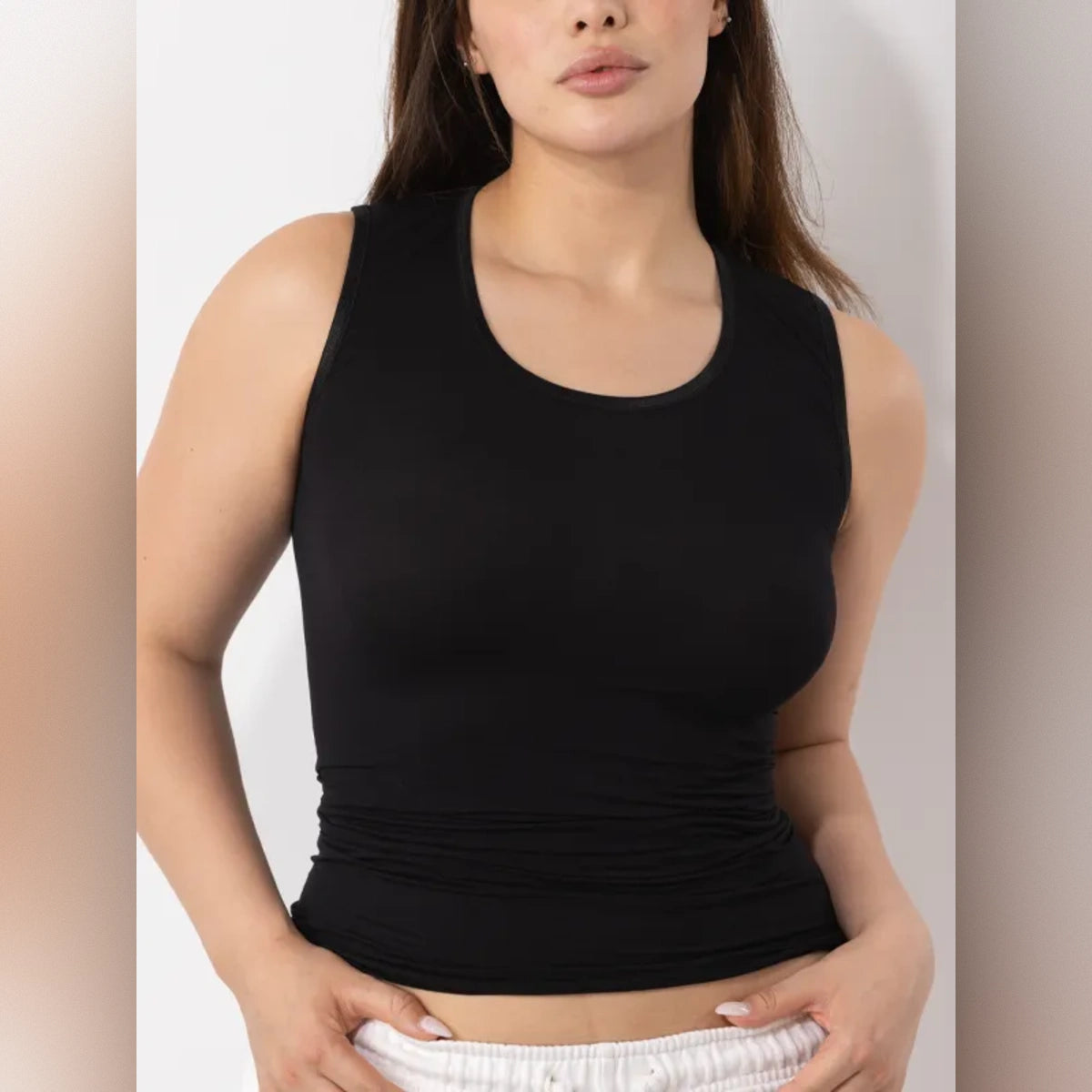Camiseta térmica básica negra sin manga para Mujer