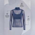 Camiseta térmica Azul cuello Cisne para Mujer