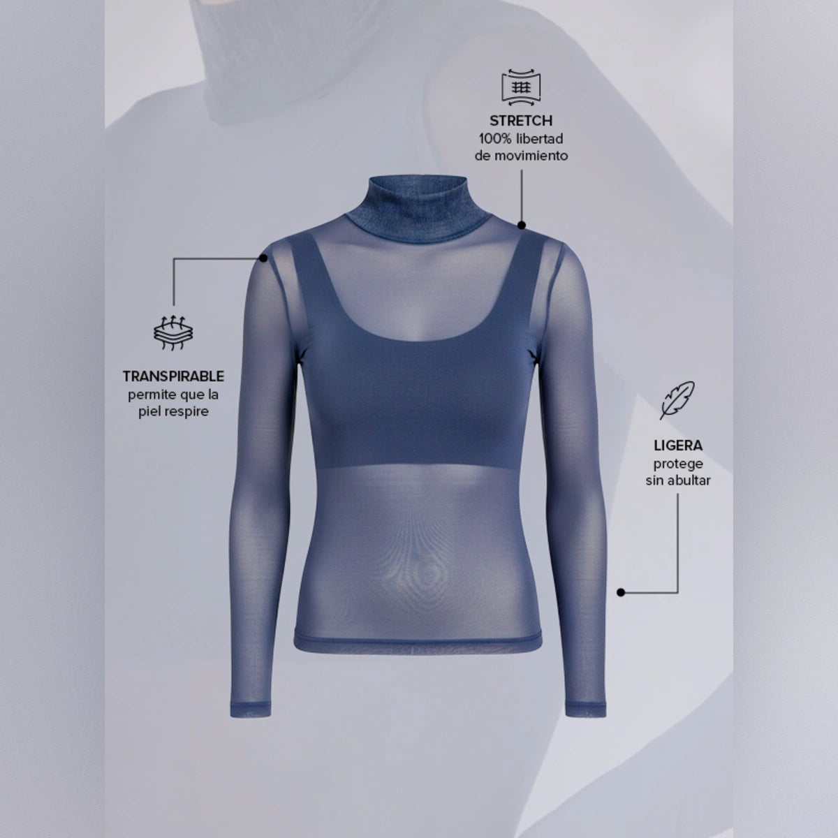 Camiseta térmica Azul cuello Cisne para Mujer