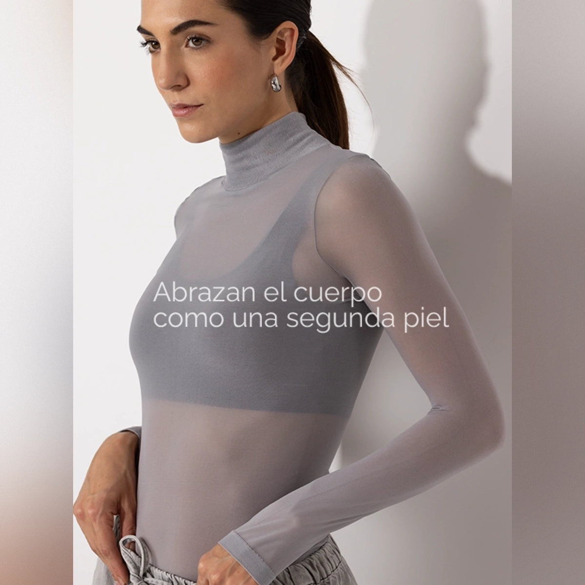Camiseta térmica Gris Plata cuello Cisne para Mujer