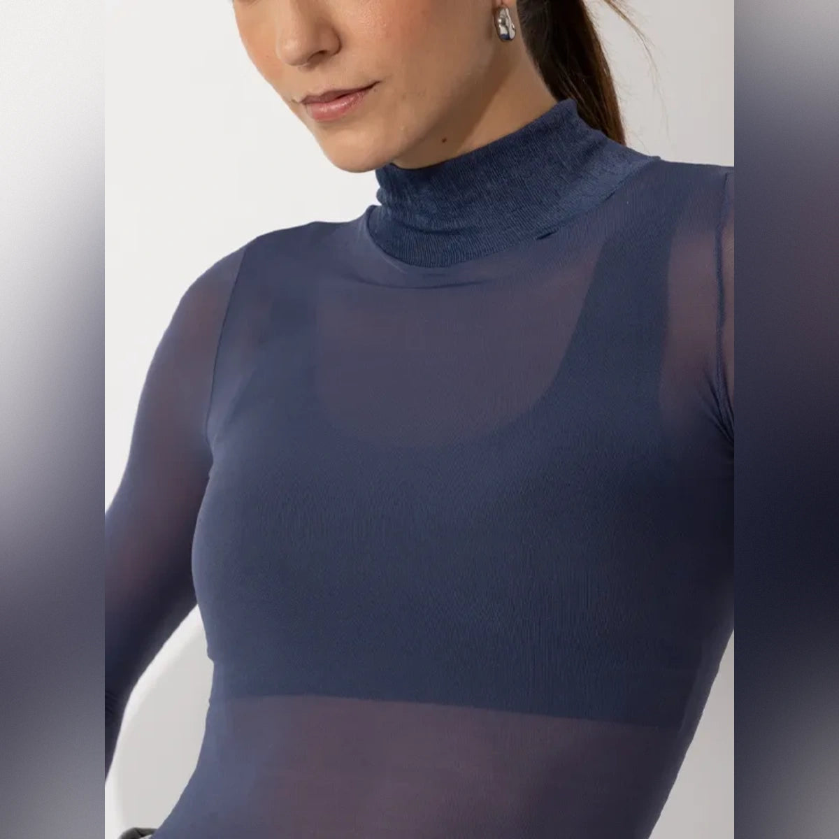 Camiseta térmica Azul cuello Cisne para Mujer