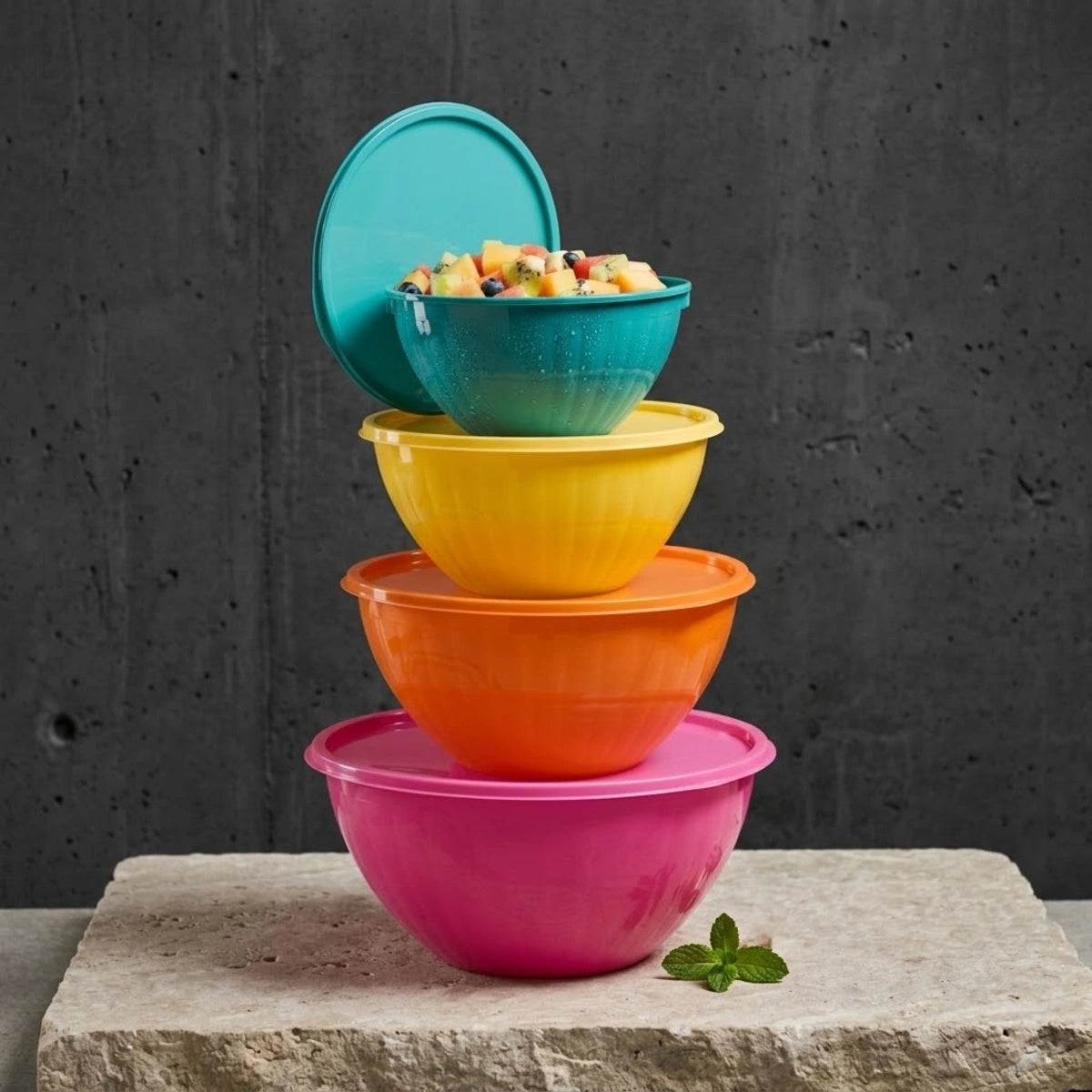 Set 4 Bowls con Tapa Apilables | 1.2 L, 1.8 L, 2.5 L y 4.2 L.