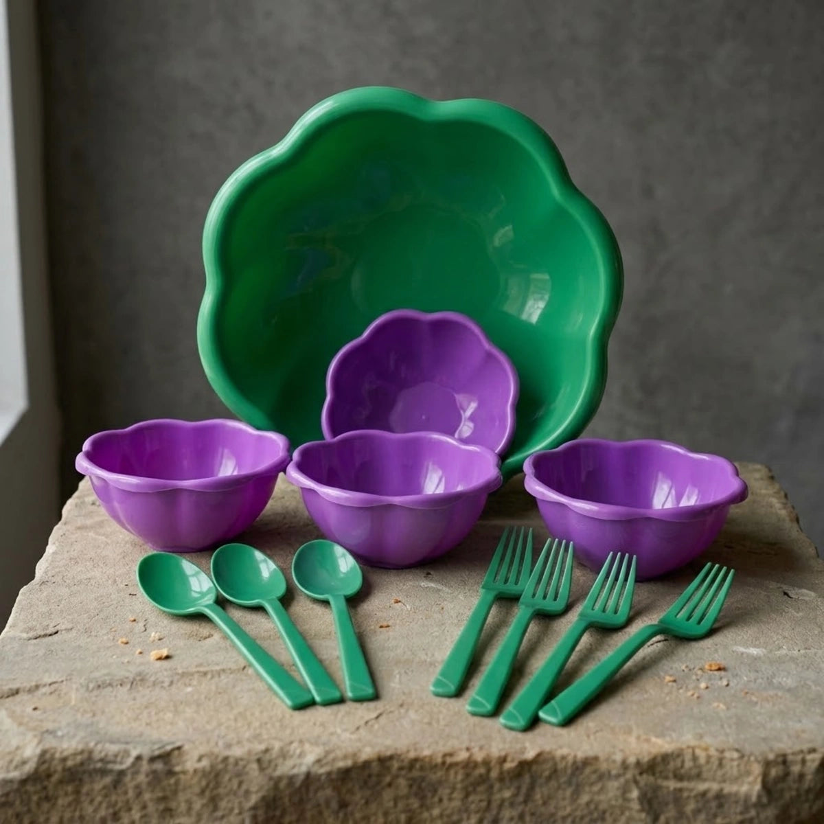 Set Floral Mesa 3 en 1 | Ensaladera, Bowls y Cubiertos