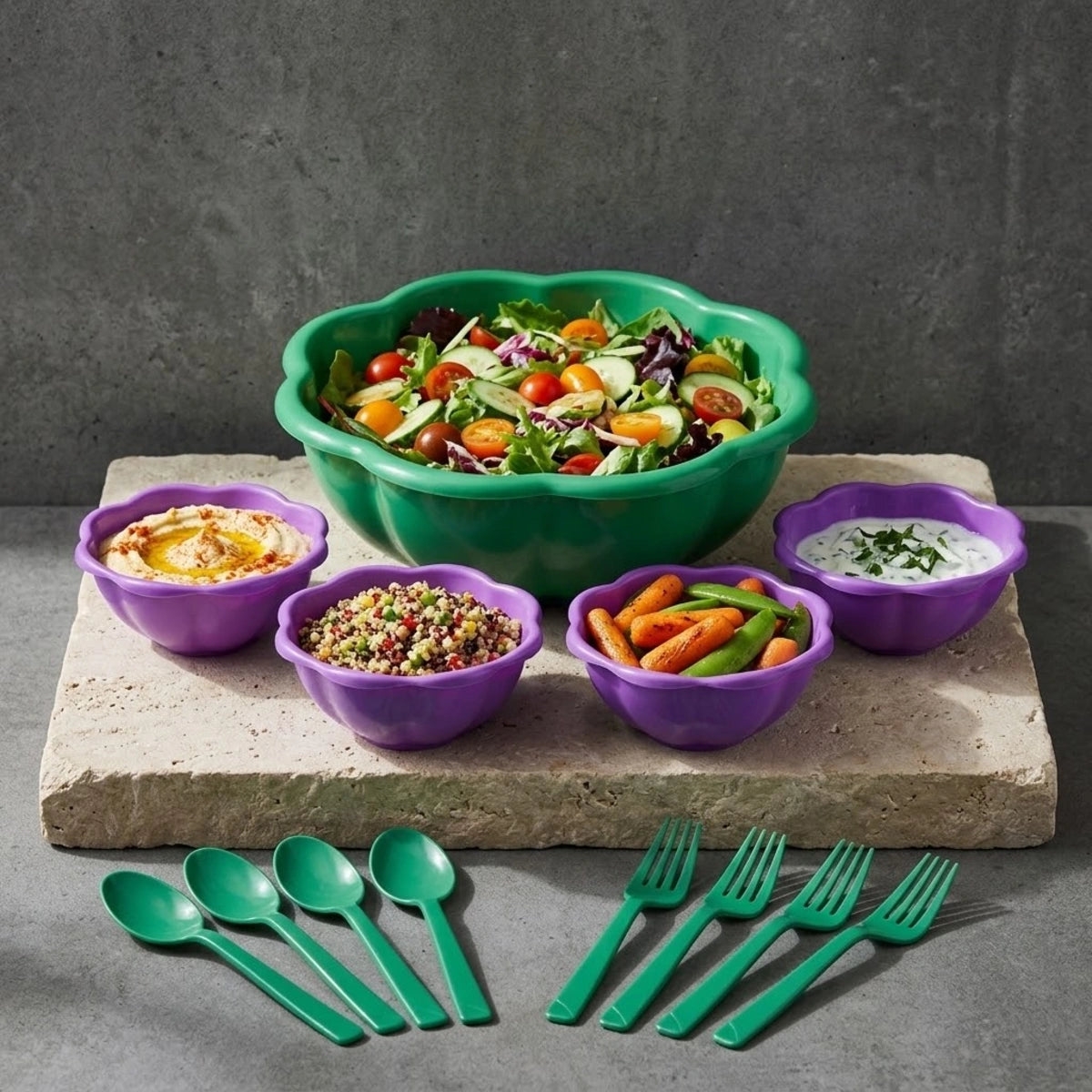 Set Floral Mesa 3 en 1 | Ensaladera, Bowls y Cubiertos