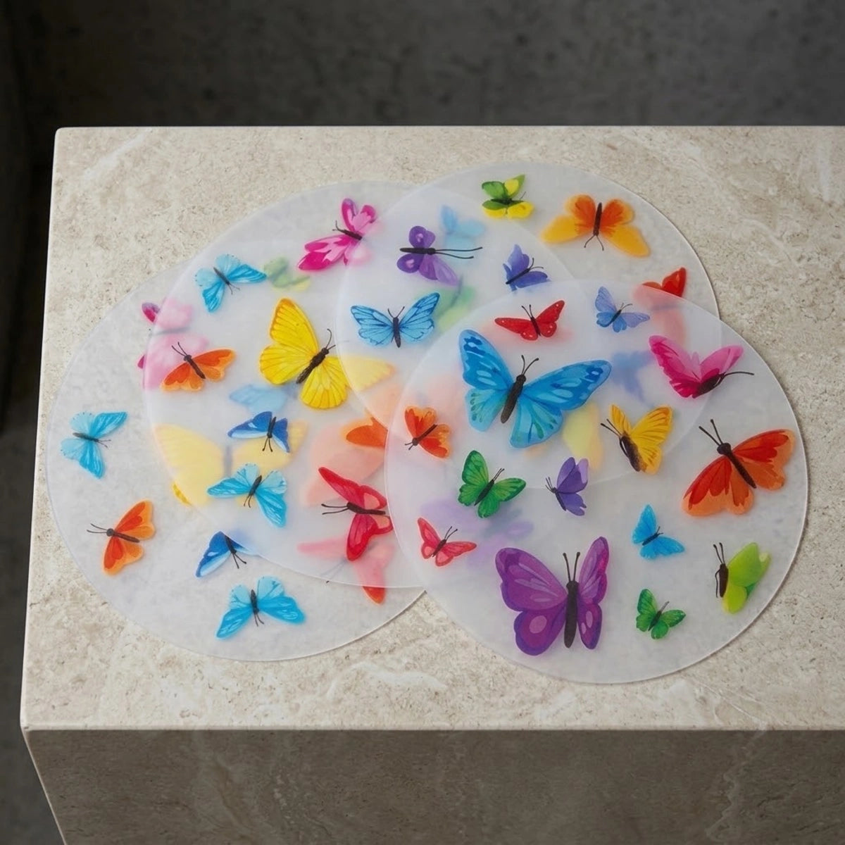 Set de 4 tablas para picar traslúcidas Mariposas | 29.5 cm de diámetro