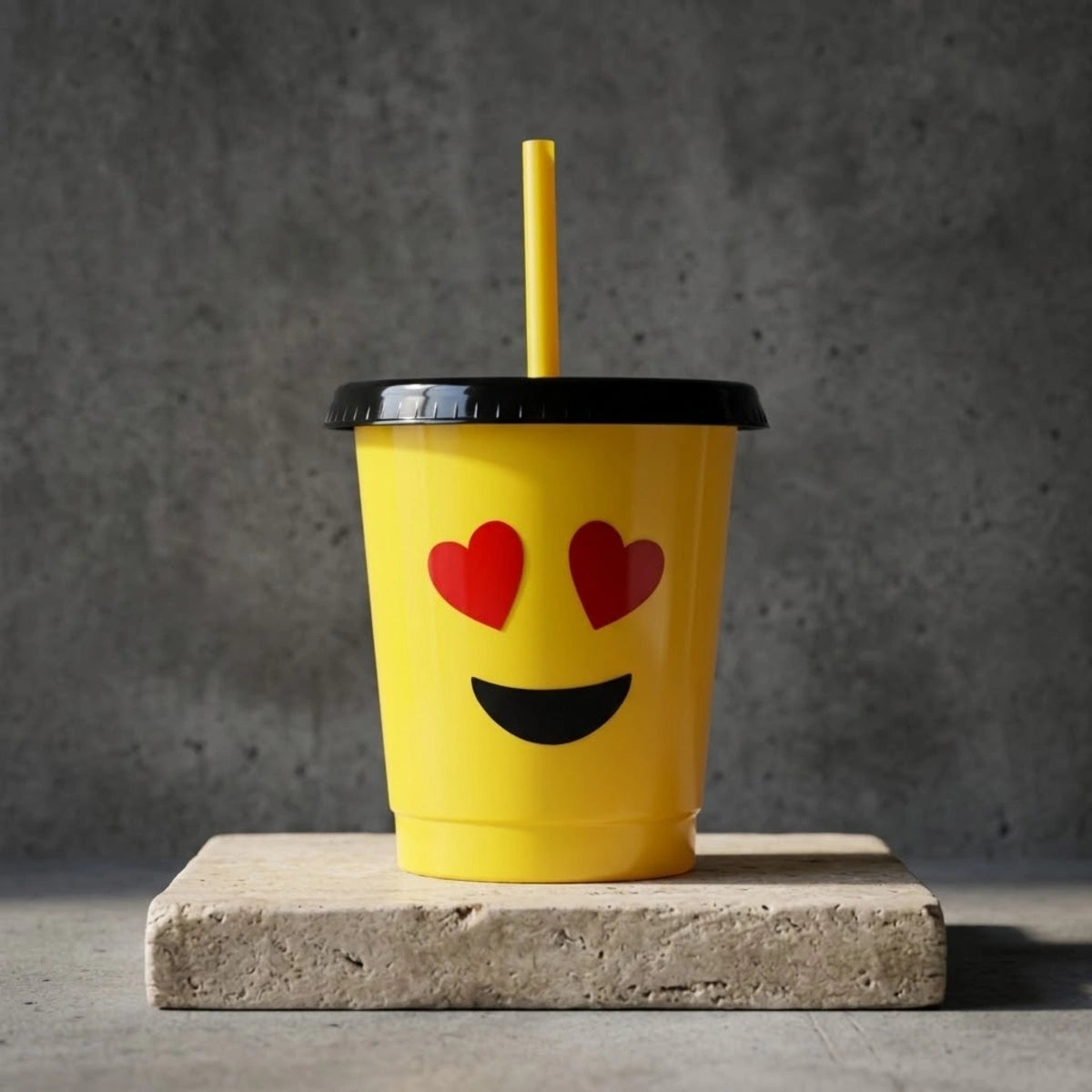 Vaso con popote Mod. Emoji Love Cap. 473 ml