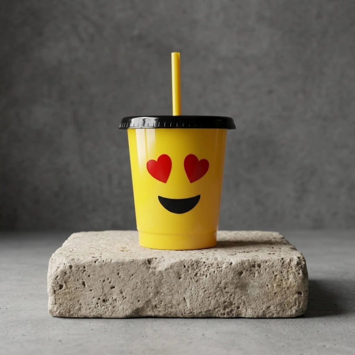 Vaso con popote Mod. Emoji Love Cap. 473 ml