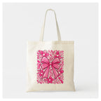 Bolsa tote de lona con diseño de lazo y flores rosas - 35x40 cm