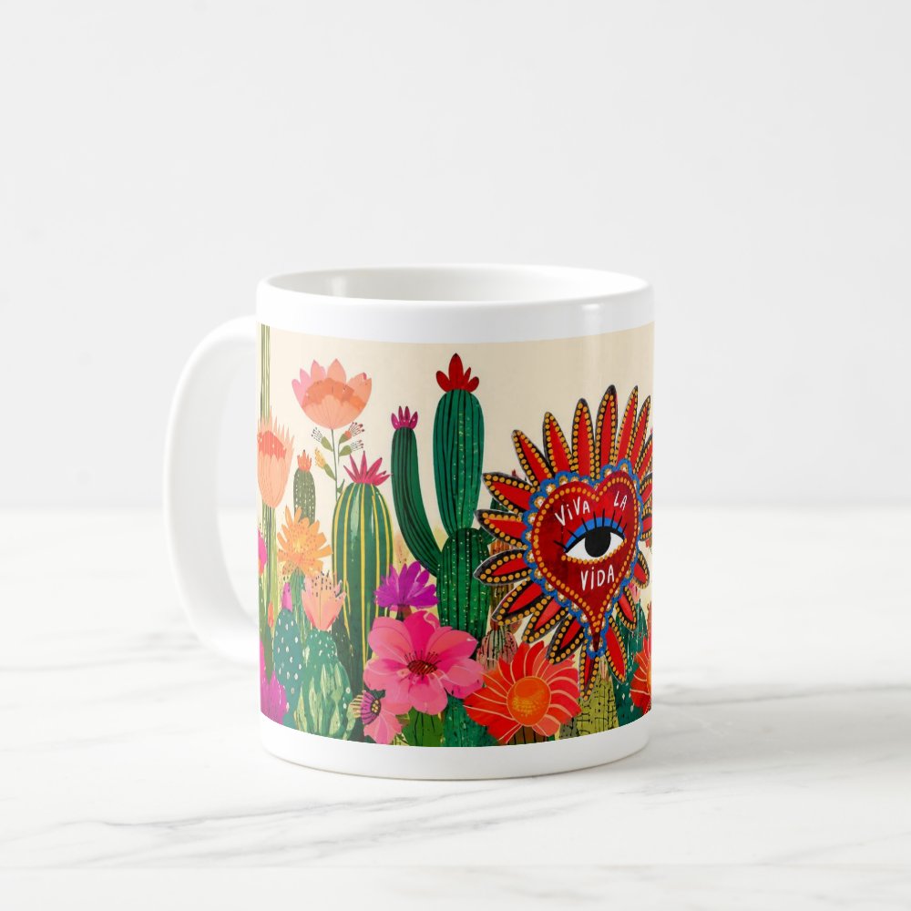 Taza 325 ml - "Viva la Vida: Corazón y Cactus"