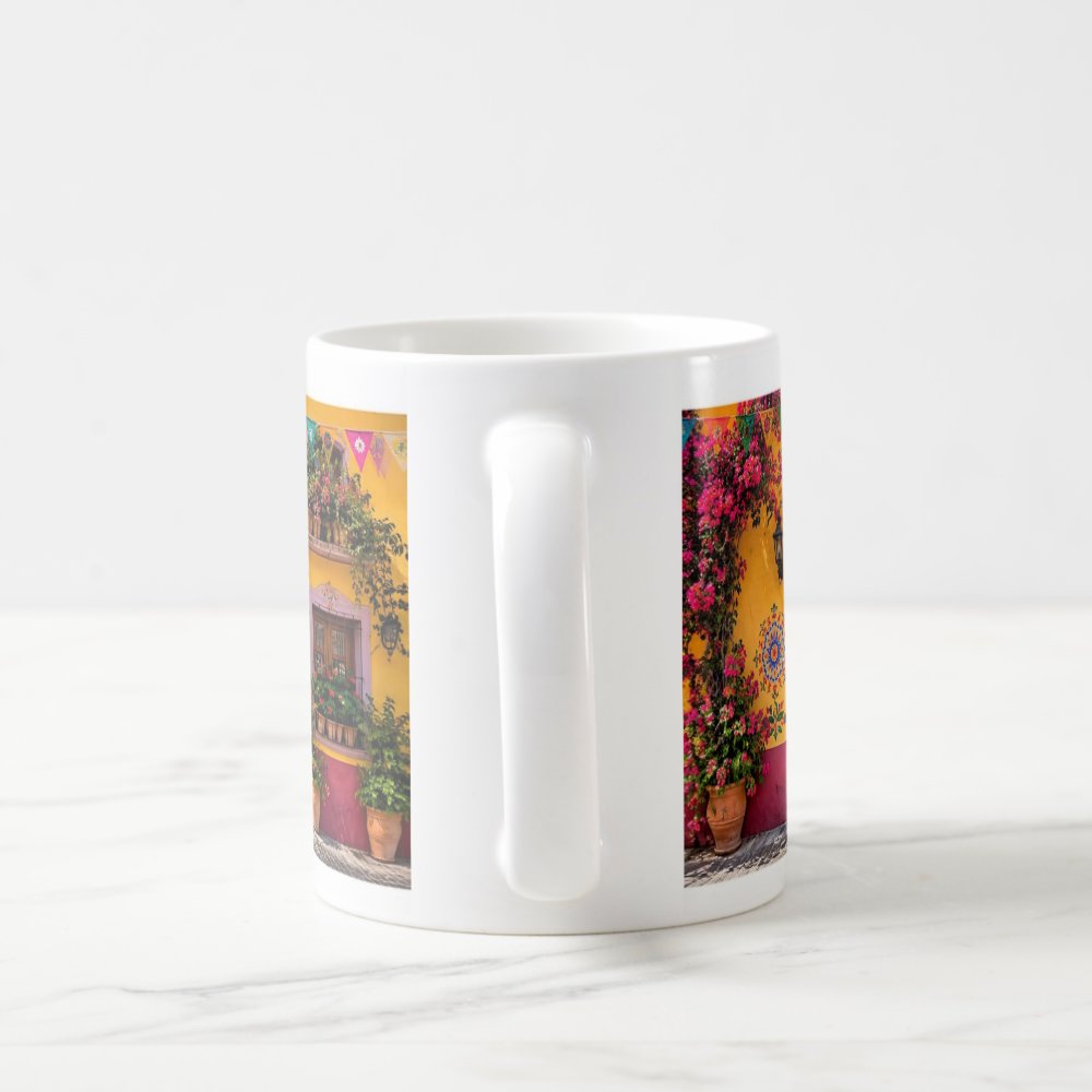 Taza Fachada Colonial Mexicana Colorida Con Bicicleta 325 ml