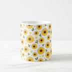 Taza Flores Amarillas 21 de Septiembre Patrón de Girasoles y Corazones