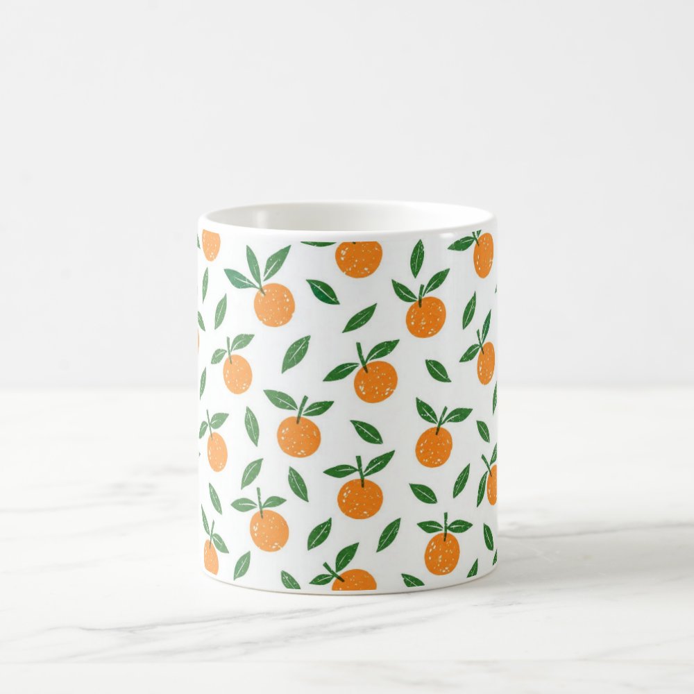 Taza Cerámica Mandarinas Ilustradas Otoño México - 325 ml