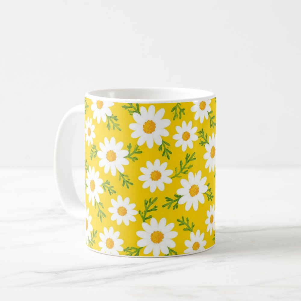 Taza Patrón Margaritas Amarillas Primavera Cerámica - 325ml