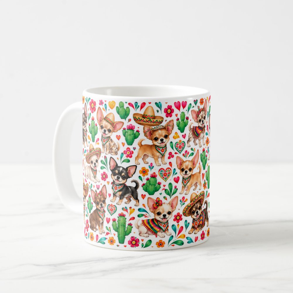 Taza 325 ml - "Fiesta de Chihuahuas: ¡Viva México!"