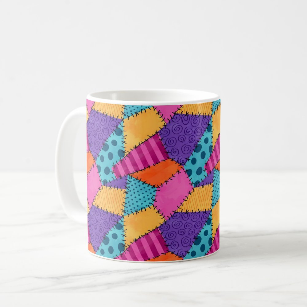 Taza Patrón Retazos Costuras Halloween Cerámica 325ml