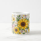 Taza Flores Amarillas 21 de Septiembre Girasoles Mariposa y Moño - 325 ml