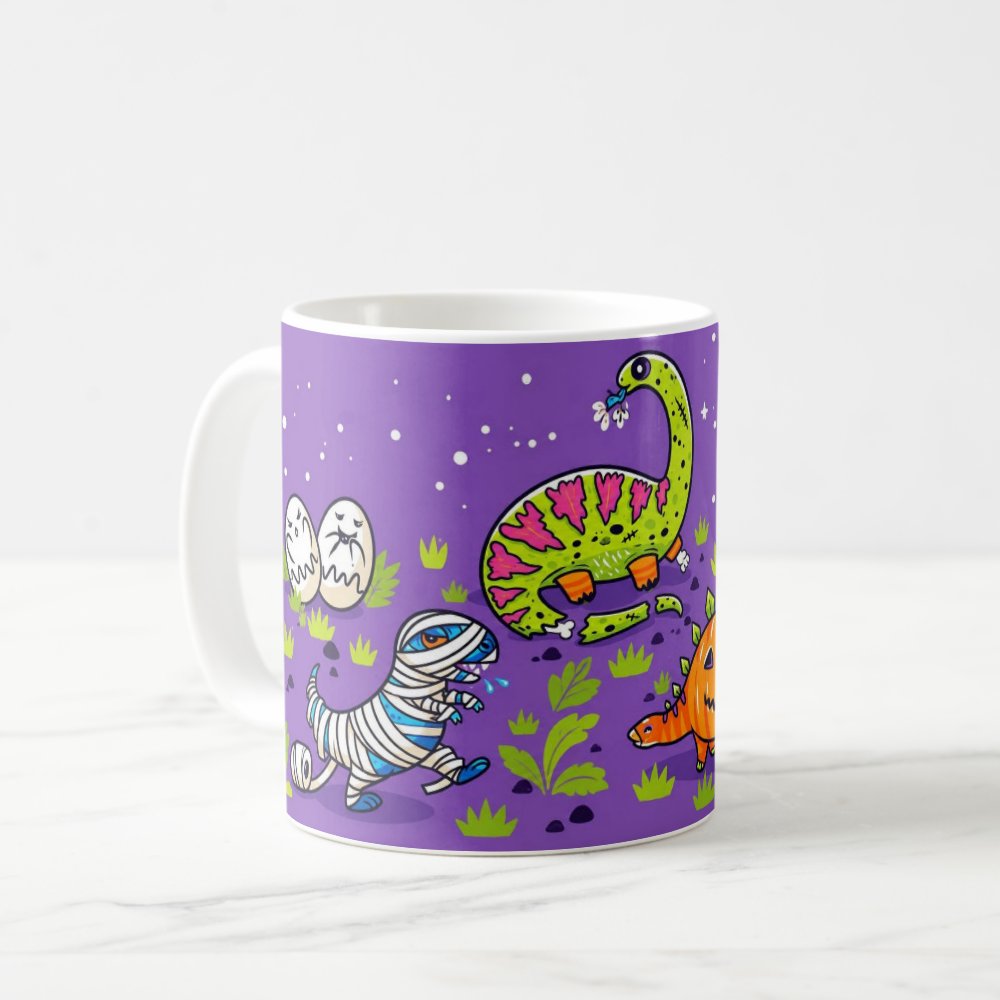 Taza Dinosaurios Monstruos Halloween Kawaii Cerámica 325ml