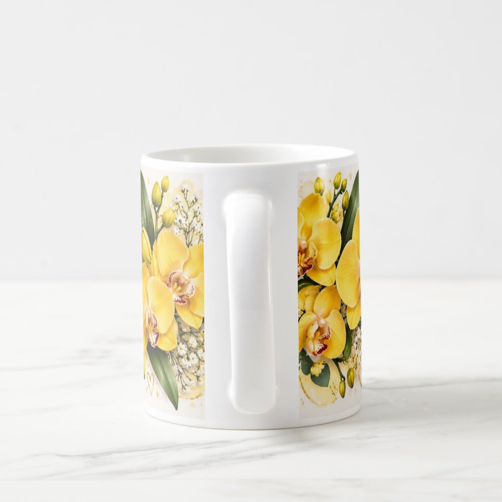 Taza Flores Amarillas 21 de Septiembre Orquídeas y Corazones Dorados - 325 ml