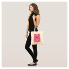 Bolsa tote de lona con diseño de lazo y flores rosas - 35x40 cm