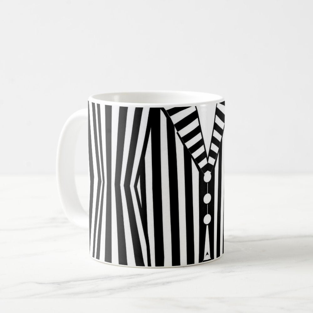 Taza Rayas Blanco y Negro Estilo Beetlejuice Halloween 325ml