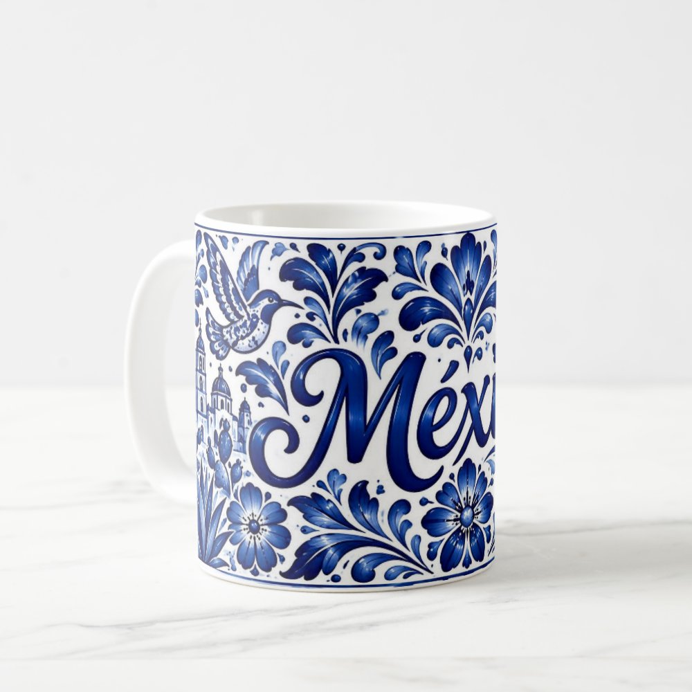 Taza 325 ml - "Mexico Estilo Talavera Azul Colibries"