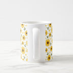 Taza Flores Amarillas 21 de Septiembre Patrón de Girasoles y Corazones