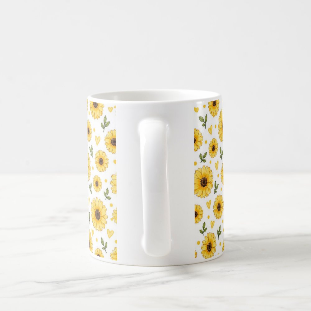 Taza Flores Amarillas 21 de Septiembre Patrón de Girasoles y Corazones