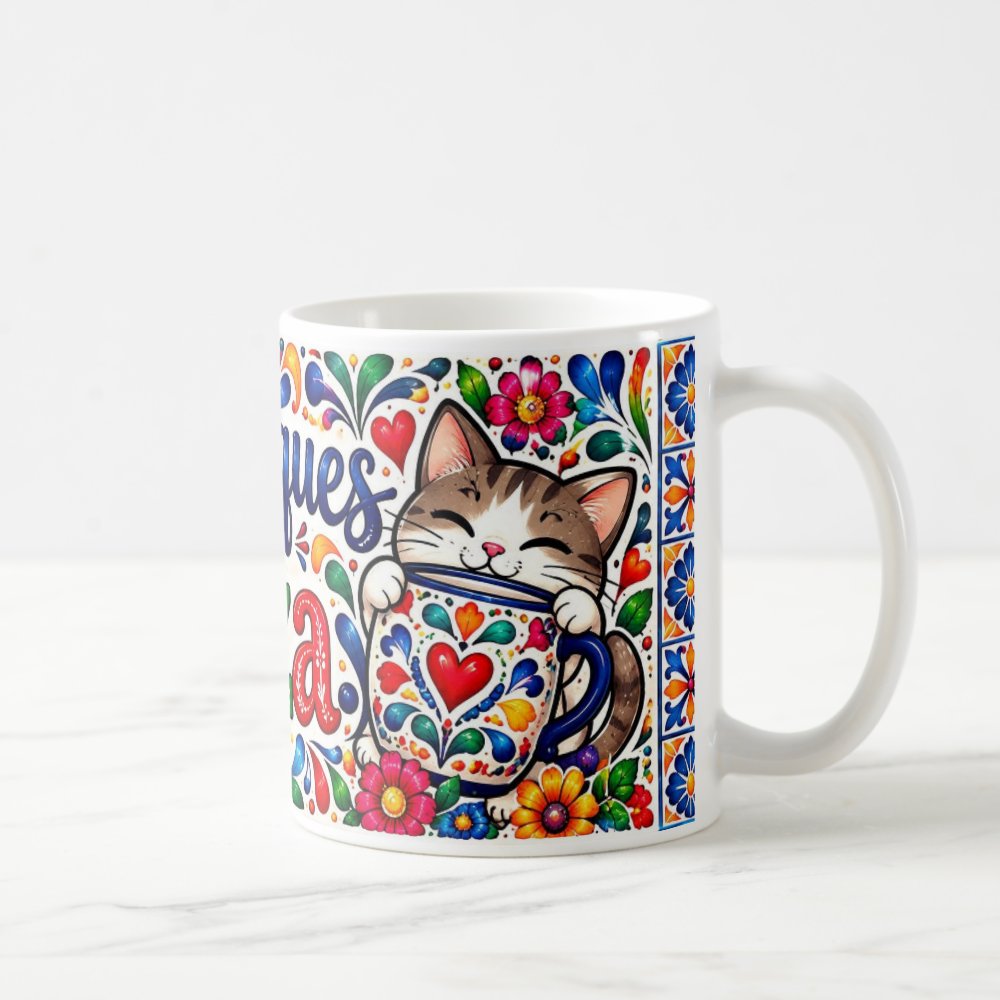 Taza 325 ml - "No Toques Mi Taza - Gato Mexicano Colorido"