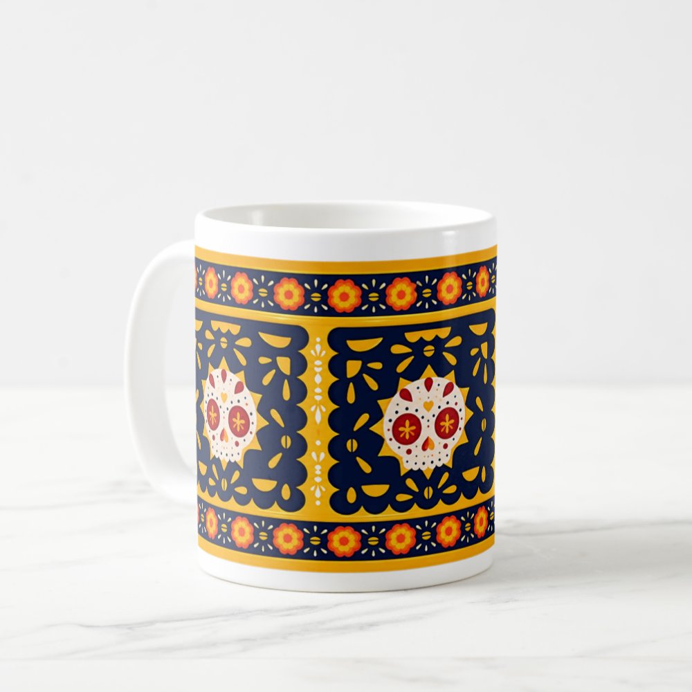 Taza Papel Picado Calaverita Día de Muertos - 325ml