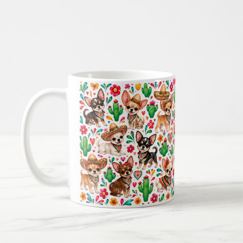 Taza 325 ml - "Fiesta de Chihuahuas: ¡Viva México!"