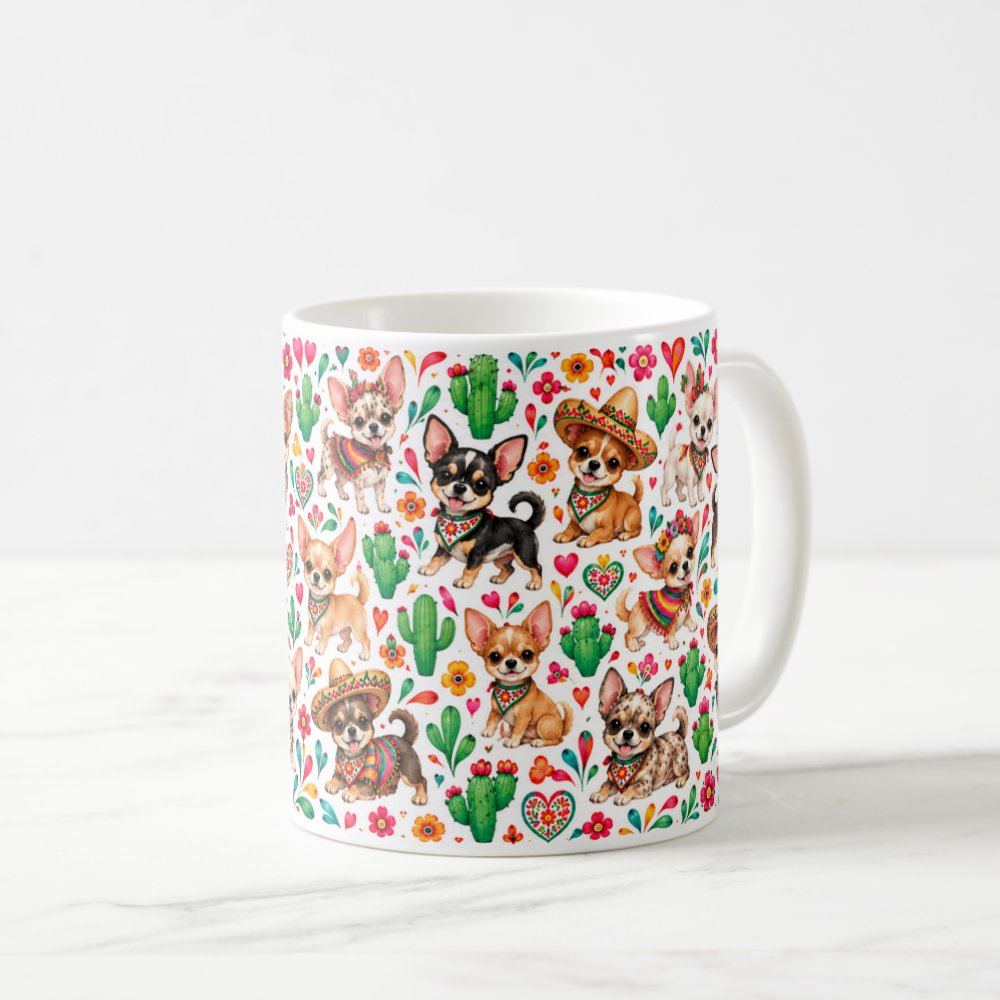 Taza 325 ml - "Fiesta de Chihuahuas: ¡Viva México!"