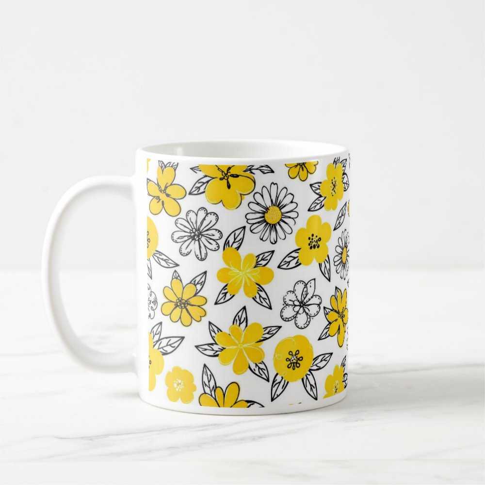 Taza Flores Amarillas 21 de Septiembre Ilustración Garabato Botánico - 325 ml