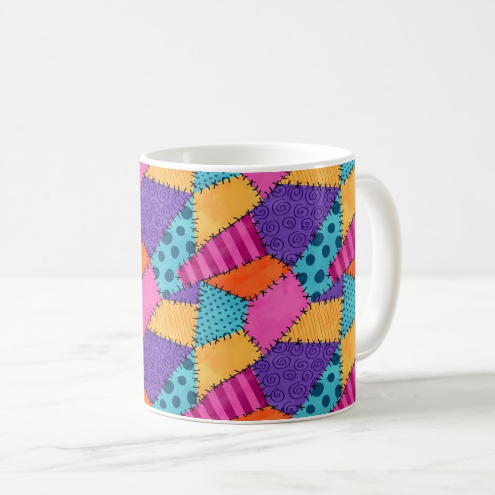 Taza Patrón Retazos Costuras Halloween Cerámica 325ml