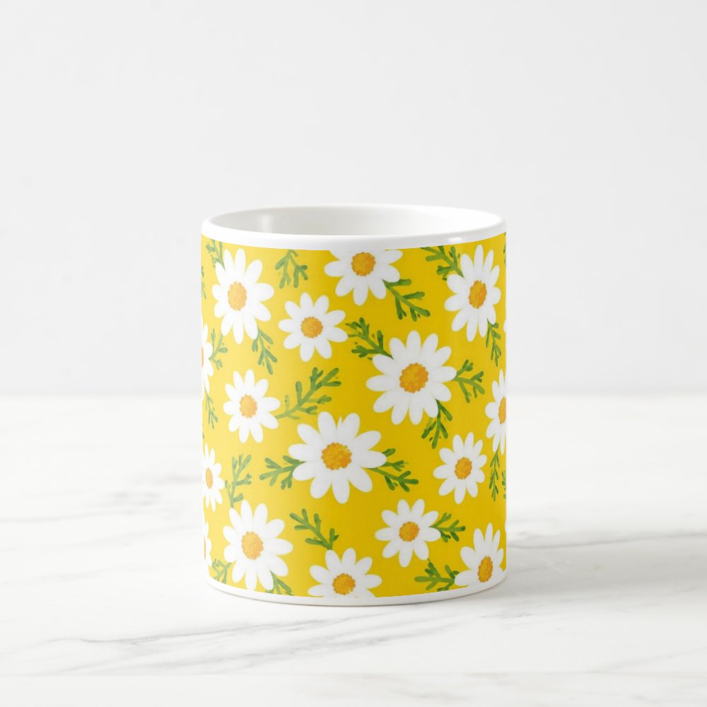 Taza Patrón Margaritas Amarillas Primavera Cerámica - 325ml