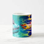 Taza Hot Wheels 30 de Septiembre Mini Cooper Turquesa Llamas - 325 ml