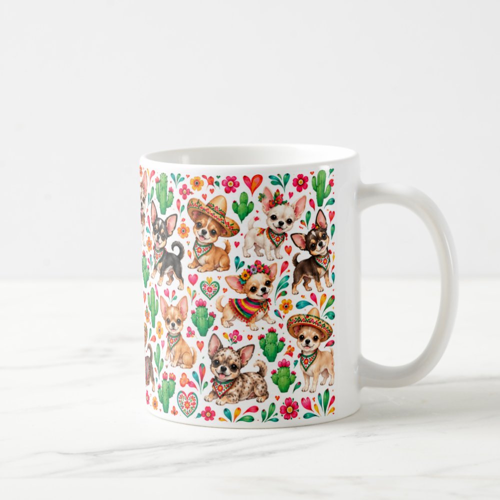 Taza 325 ml - "Fiesta de Chihuahuas: ¡Viva México!"