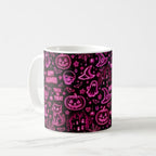 Taza Halloween Neón Rosa Patrón Espeluznante Cerámica - 325ml