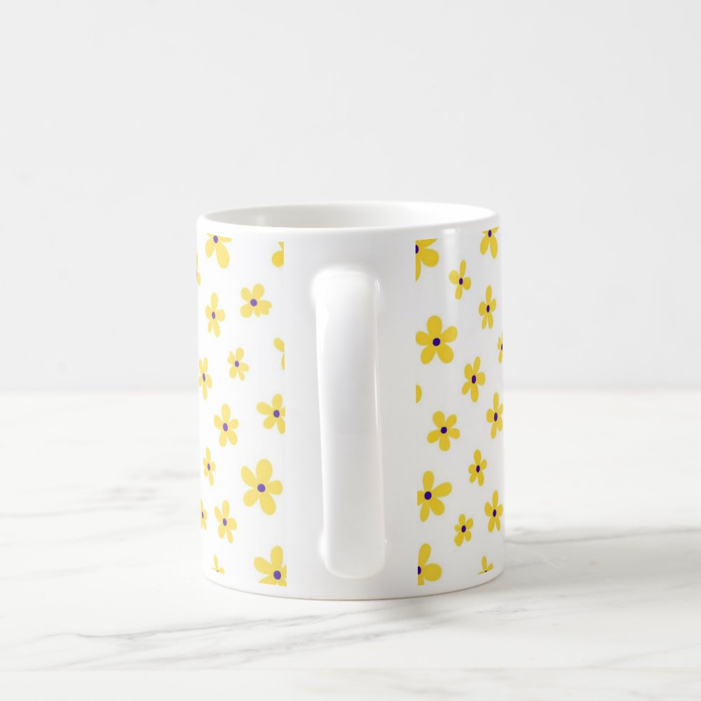 Taza Flores Amarillas 21 de Septiembre Patrón Minimalista Flores Púrpura