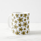 Taza Flores Amarillas 21 de Septiembre Patrón Garabato Flores Minimalistas
